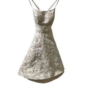 Cream w/Metallic Gold Floral A-Line Dress w/Open Lace-Up, Gently Used, Size 3/4